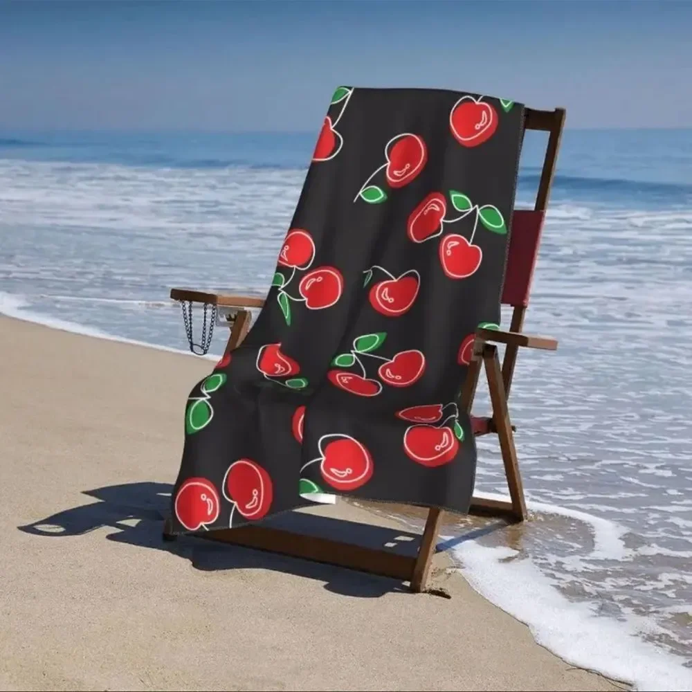 Black microfiber Towel with Red Cherry Print